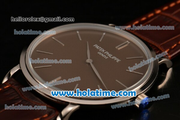 Patek Philippe Calatrava Miyota OS2035 Quartz Steel Case with Brown Dial and Stick Markers - Click Image to Close